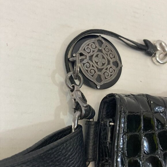 Brighton Peyton Pebbled Leather Crossbody Bag / Purse E077736 Black 12.5"x12" - Picture 10 of 16